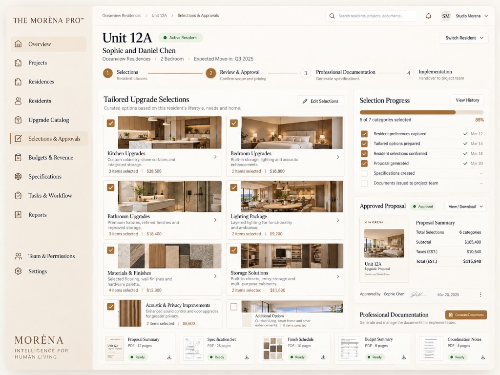 Unit 12A upgrade selections, approved proposal and professional documents